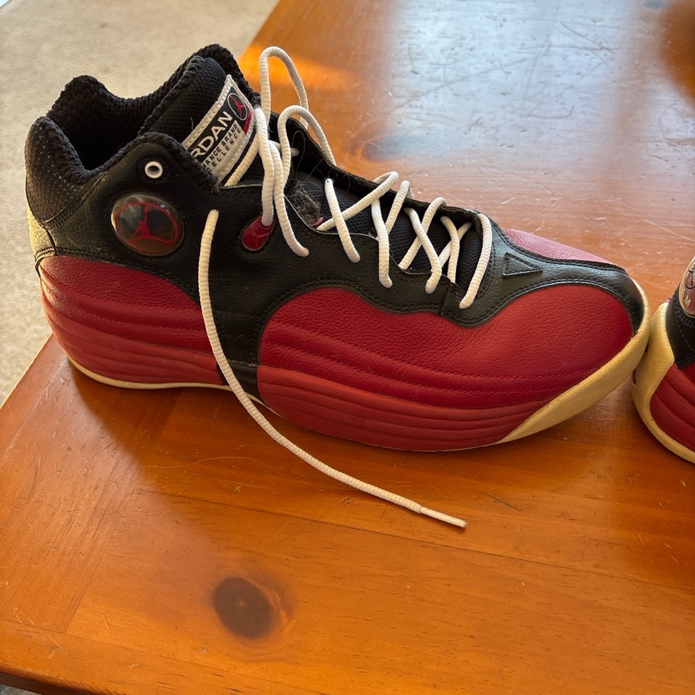 Jordan Men's Red and Black Sneakers with White Accents - Picture 2 of 8